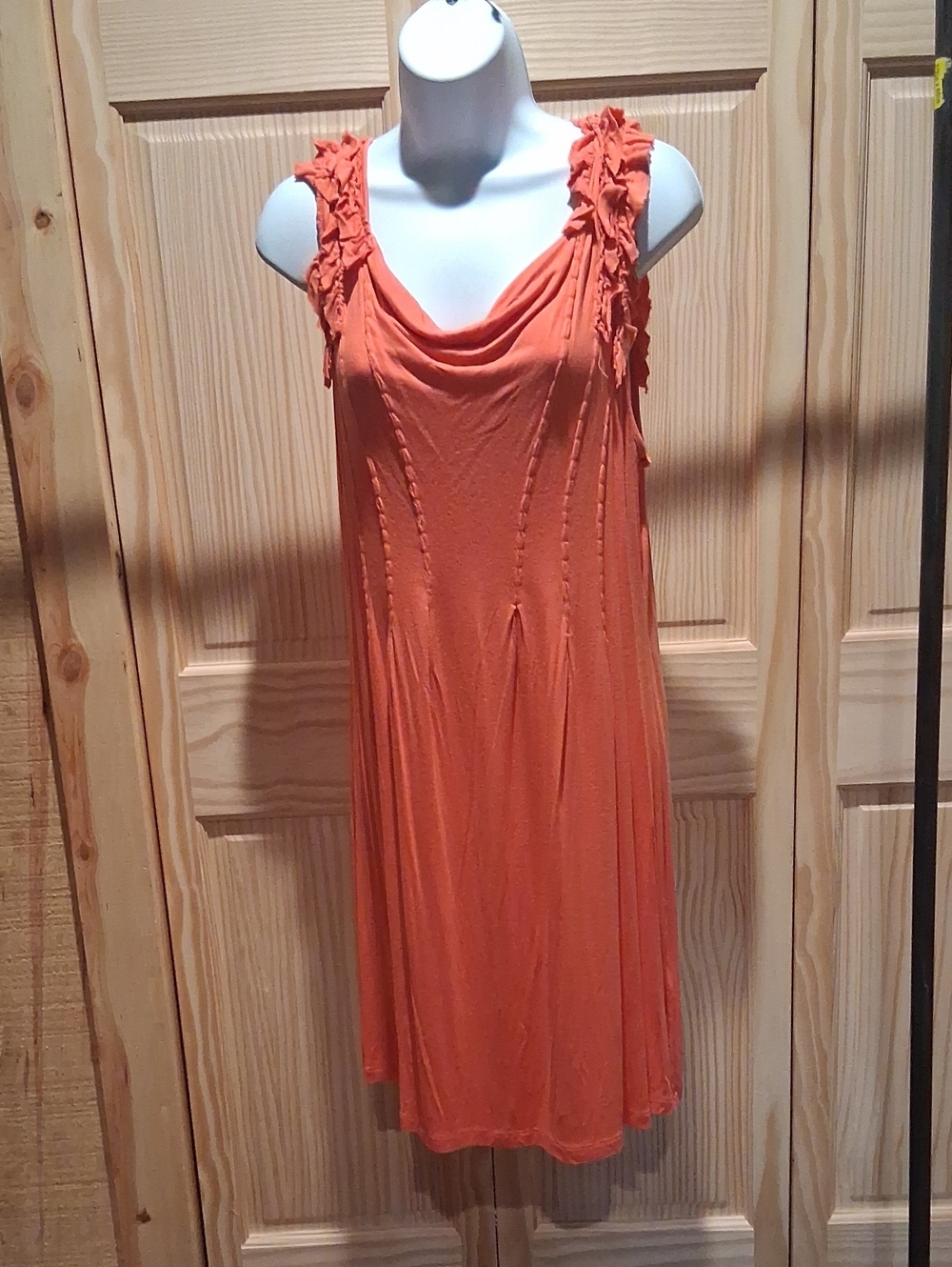 Elle Orange Draped Midi Dress with Ruffled Straps Size L